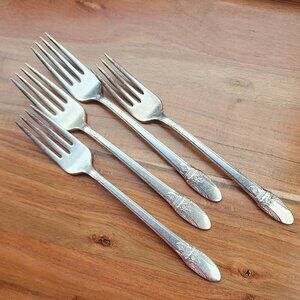 4) 1837 Rogers First Love Dinner Fork 7.5” International Slverplate art deco